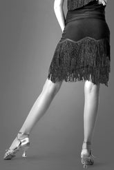 A black Latin dance skirt with fringes