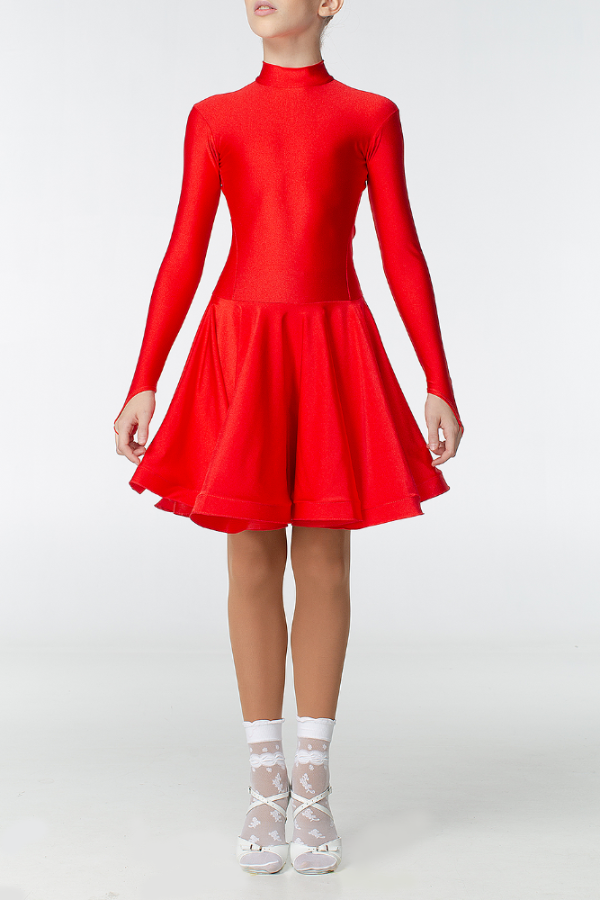 Red juvenile dress with long sleeves dance clothes dance wear 