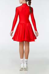 Red juvenile dress with long sleeves ballroom latin dance