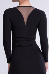 Black leotard long sleeves v-cut on the back with a net