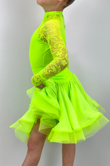 Neon green dress with lace sleeves. Stunning dress with attention to details