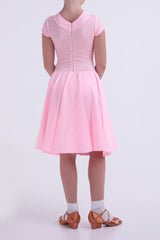 Short sleeves pink juvenile dress zipper at the back